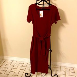 Pretty Garden ribbed knit t shirt waist wrap burgundy dress size large nwt